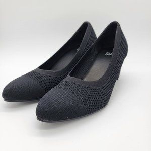 Eileen Fischer Black Heels Womens Size 8.5 Kiss Knit Pumps Leather